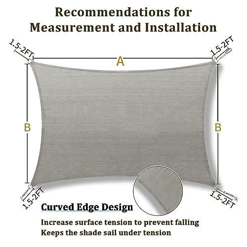 Shade&Beyond SB1216MAIN Sun Shade Sail Rectangular Curved Canopy 12'X16' Sail Shade Light Grey Sun Shades Permeable thumb #4