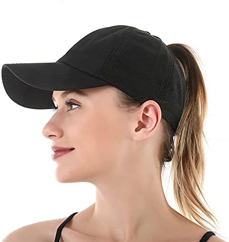 Women Ponytail Baseball Caps Adjustable Unisex Breathable Quick Drying Mesh Baseball Caps, Sun Hats Quick Dry Outdoor Sports Run Cap (Black)