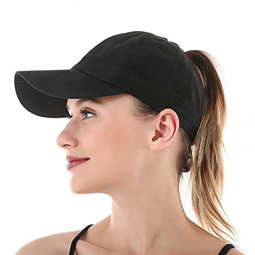 Women Ponytail Baseball Caps Adjustable Unisex Breathable Quick Drying Mesh Baseball Caps, Sun Hats Quick Dry Outdoor Sports Run Cap (Black) #TOP18