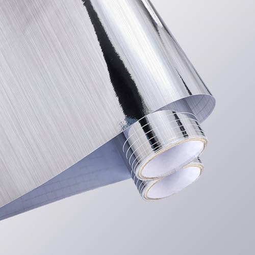 CEWROM Film miroir autocollant argenté, papier peint adhésif pour meubles et murs, film décoratif étanche pour cuisine, salle de bain, portes et armoires