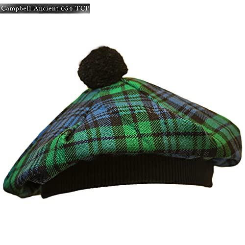 Image of Scottish Tam O' Shanter Hat Tartan Bonnet Pom Pom Wool Flat Cap One Size