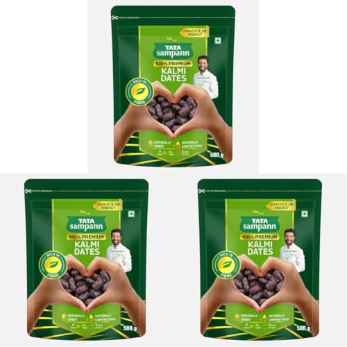 Image of Tata Sampann Premium Kalmi Dates /Khajoor, 500g, Rich in Fibre, Naturally Sweet, Naturally Low-Fat Food (Pack of 3)