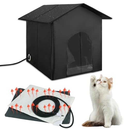 Midollarle Heated Outdoor Cat House Double Door Heated