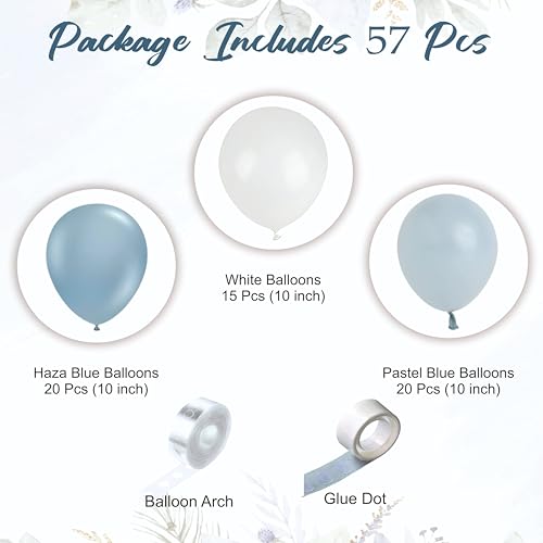 Image of Balloon Garland Kit, 57 Pieces, Dusty Blue Grey White Balloons with Roses, Baby Shower Party Decoration Set