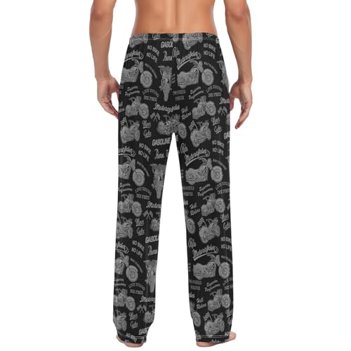 Men's Cotton Pajama Pants Soft Comfy Sleep & Lounge Motorcycle Pjs Bottoms with Pockets2