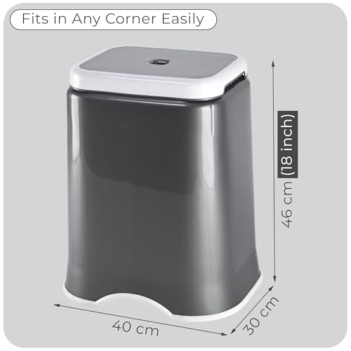 Image of Kuber Industries 18 Inch Heavy Duty Plastic Stool for Sitting & Bathing | Durable Anti-Slip Stool Senior Citizen Support Indoor & Outdoor | Multiple Space Use Home /Garden /Bathroom | Grey & White