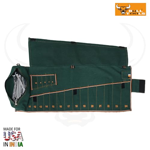 Image of Wrench Organizer Roll-Up Pouch, 19+1 Pockets, Metric, Recycled Canvas