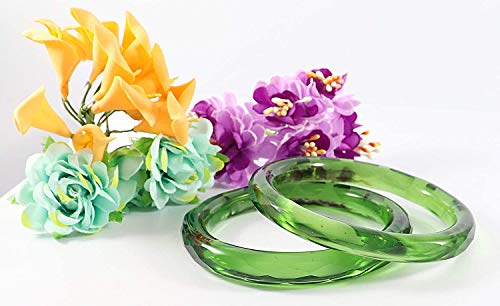 Image of ZULKA Get your traditions Glass With Diamond Pattern Glossy Finished Kada Set For Women and Girls,(Green 2.8 Inches), Pack Of 2 Kada Set