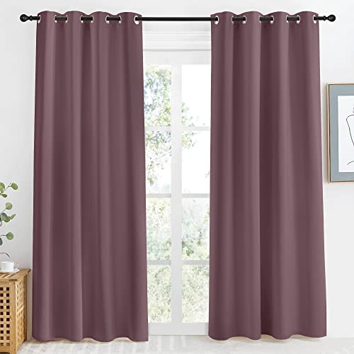 NICETOWN Kitchen Blackout Window Curtain Panel, Dry Rose, 1 Panel, 55 by 86 inches Long, Home Fashion Thermal Insulated Solid Grommet Room Darkening D