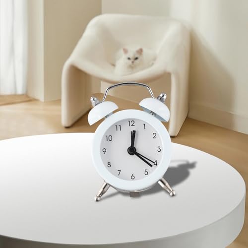 Gdfnmogo Sveglia classica a doppia campana con movimento al quarzo per uso notturno sul comodino, orologio analogico in metallo in diversi colori per casa e letto (bianco)