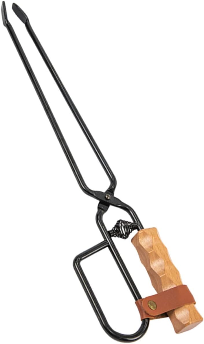 YARNOW Fireplace Tongs Long Wooden Handle Bbq Charcoal Clip Fire Pit Accessories Outdoor Fire Pit Tools for Camping