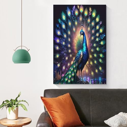 Peinture sur toile paon pour une décoration murale de salon zen