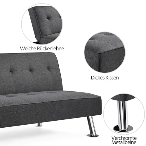 Yaheetech Schlafsofa mit Liegefläche 166,5 cm L × 92 cm B Bettsofa bis 350 kg Belastbar Schlafcouch für Wohnzimmer/Schlafzimmer/Gästezimmer grau