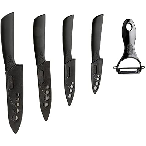 GOURMEO Keramikmesser Set - 4 Keramik Schneidemesser + Schäler Cover