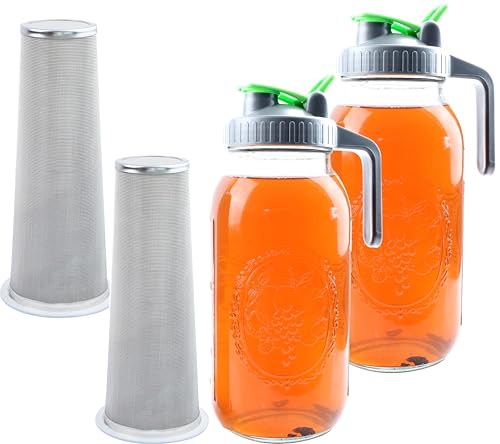 64 Oz Mason Jar Cold Brew Coffee Tea Maker With Food Grade Filter Infuser 2 Quart Glass Pitcher With Lid Half Gallon Iced Hot Tea Pitchers Leak-Proof Jug For Coffee Sun Tea Juice Lemonade Cold Brew