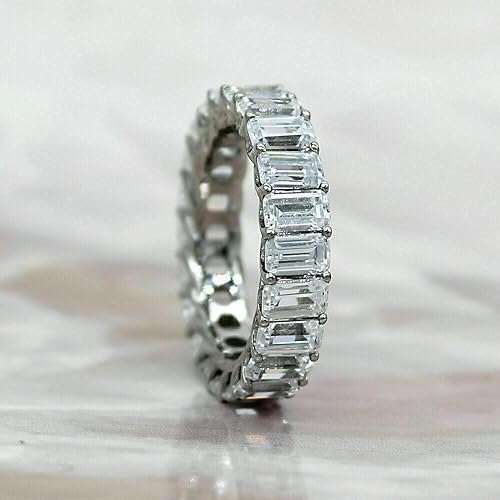 Purvika Jewels 4Ct Emerald Cut Lab Created Diamond Eternity Wedding Band Ring, 14K White Gold Plated 925 Sterling Silver