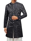 Runcati Herren Kurta Sherwani Mäntel, glänzend, steif, indischer Kaftan, Mandarinenkragen, ethnische Outfits, Kostüm-Jacken, B-schwarz, M