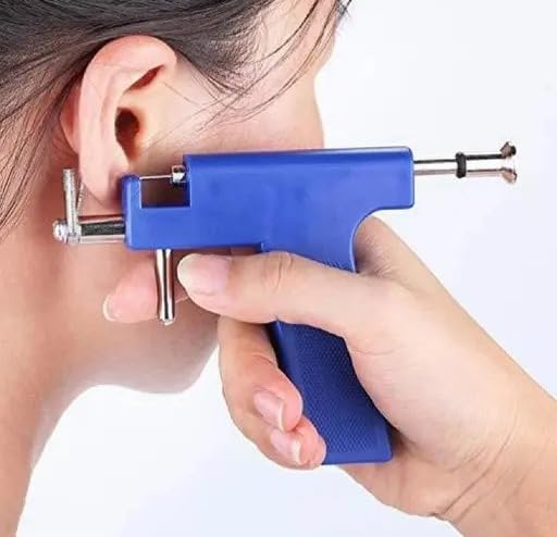 Image of Professional Steel Ear Nose Body Blue Color Piercing Gun Shots Tool Kit Set