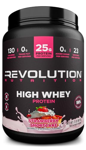 Revolution Nutrition, High Whey, Protein Powder 2LB, Whey Isolate, Gluten Free, Lean Muscle Mass for Men & Women, 25g of Protein Per Scoop, 908 g, 24 Servings (Strawberry Shortcake, 2 Pound)