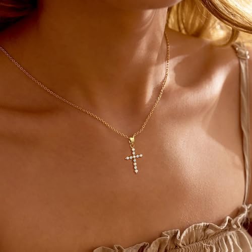 ASCOMY Cross Necklace for Women 14K Gold/Silver Plated Cross Necklace Trendy Cross Pendant Necklaces Small Cross Charm Necklaces Simple Cute Choker Minimalist Daily Religious Jewelry Gift for Women2