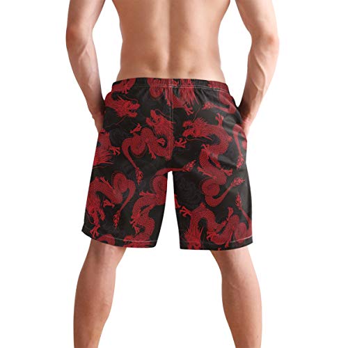 Men's Surfing Chinese Red Dragon Black Swimming Trunks2