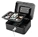 Jssmst Locking Large Steel Cash Box with Money Tray,Lock Box,Black