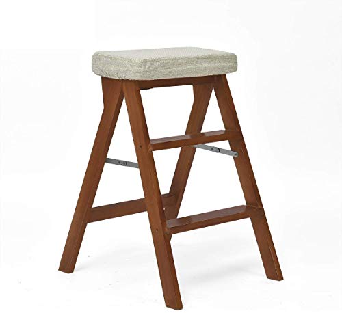 Sywlwxkq Step Ladder/step Ladder Level 3, Tread, Wood Cleaning Chair, Flax Fabric, Extended Seat High Stool Gardening Tool Height 65 Cm High Performance Max. 120 Kg In Brown (Size : Green)