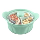 Vaporera Para Microondas,Con Olla Con Asa Y Compartimento | Vaporera De Brócoli Con Mango Y Tapa | Para Horno Freidora De Aire Cocina Hogar Comida Para Bebés Verduras Pasta Sopa Pescado Mariscos