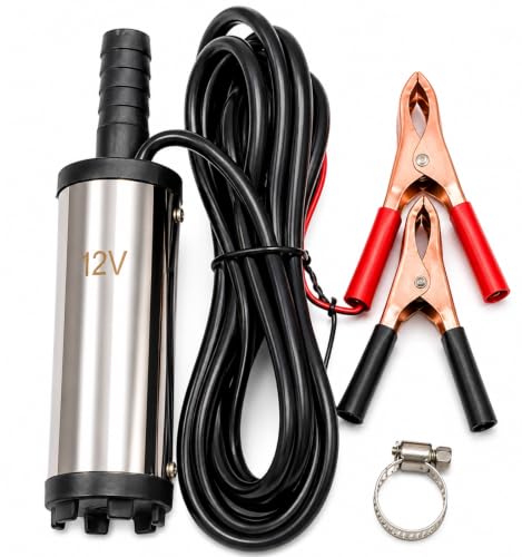 Image of ROBOWAY DC 12V Electric Submersible Water Pump, Stainless Steel Portable Diesel Fuel Transfer Pump with Battery Clips & 2.5M Cable for Water, Diesel & Kerosene, (Pack of 1)