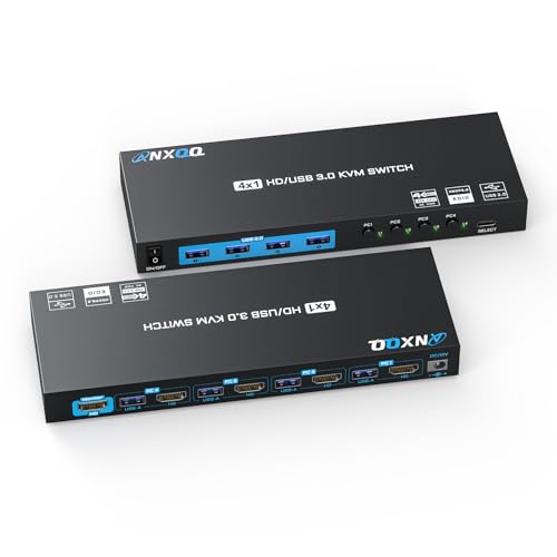 KVM Switch, Reyoten 4K@60Hz HDMI Switch, 4 Computers Share 1 Monitor with 4 USB3.0 Ports, Keyboard Mouse Printer with 4 USB3.0 Cables, 1 HDMI Cable