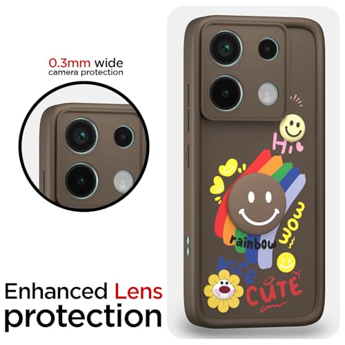Image of Pikkme Back Cover for Redmi Note 13 Pro 5G / Poco X6 5G | Soft Silicone| Cute Rainbow Smile & 3D Cartoon Flower Design | Shockproof Raised Camera Protection Bumper Case (Brown)