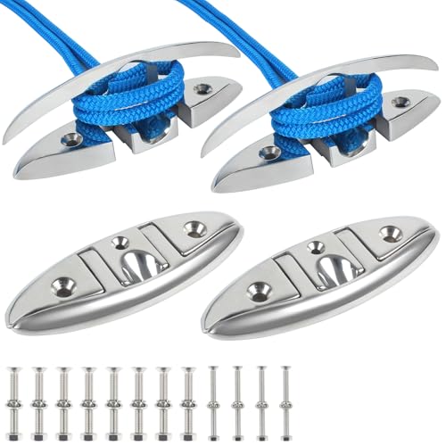 ORLANG 316 Stainless Steel Boat Cleats 8-1/2 Inch, Marine Grade Dock Cleats with Stainless Steel Bolts Fastener, Boat Dock Cleats Folding Dock Cleats for Deck and Boat (4 Pack)