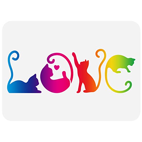 FINGERINSPIRE Stencil Gatto Amore 21x29.7cm Disegno Domestico Fai Da Te Simpatici Gattini Pittura per Decorazione Domestica Animale per Parete Legno