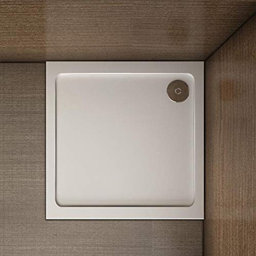 Piatto Doccia Quadtato In Marmo Minerale e Resina Mista Ultra Sottile Bianco Lucido Antiscivolo Antibatterico 70x70x3cm
