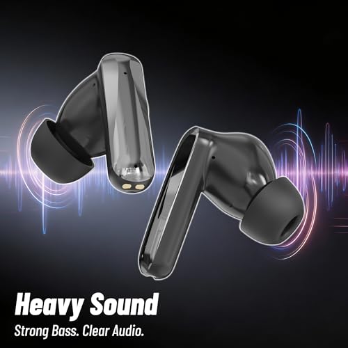 Image of AROMA TWS2 Nexon V5.4 Bluetooth Earbuds, Dazzling Black | Upto 60Hr Playtime, ENC, Dual Paring, Fast Charging, Heavy Bass