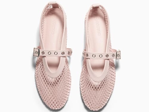 Image of Coutgo Womens Mesh Ballet Flats Mary Jane Fishnet Ballerina Buckle Strap Comfortable Causal Dress Shoes