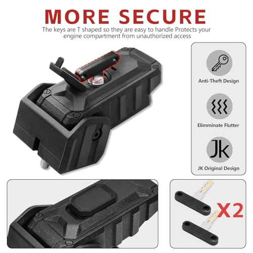 Image of Locking Hood Latch with Keys, Jeep Hood Latch for 2007-2017 Jeep Wrangler JK /JKU, Anti-Theft Hood Lock Catch Latch Accessories, Dust & Water Resistant, 100% Exclusive Development for Jeep JK, 1 Pair
