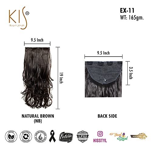 Image of KIS Synthetic Wavy Hair Extensions with 4 Clip-in for Women, Natural Brown | 19 Inches, Natural, Soft Heat Resistant Hair, Thick Washable Reusable, Artificial Hair Clip on Extension for Bridal, Wedding