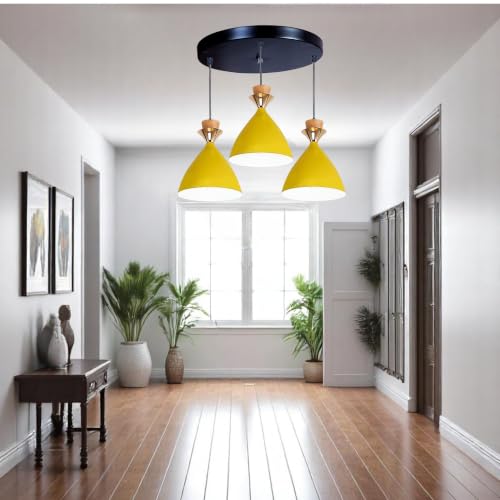 Image of Modern Yellow Dome Hanging Pendant Light for Ceiling, Aluminium, Antique Decor, E-27 Holder, (Bulb is not Included) 3 Light Cluster Set