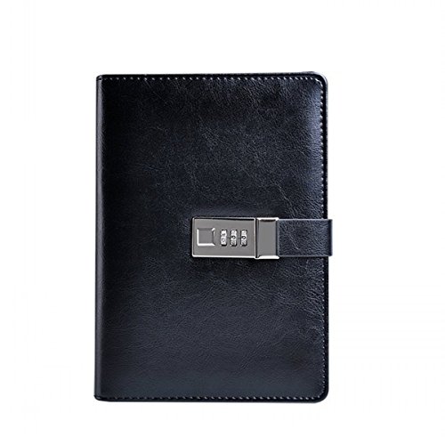 Chengyida A5 Pu Leather Black Diaries Journals With Lock Password Lined Business Mens ,Can Hold Pen And Cards #TOP30