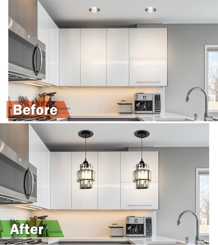 Image of Recessed Can Light Conversion Kit for 5 inch and 6 inch Ceiling Fixtures - Pendant /Hanging Light Upgrade, Compatible with Ceiling Fans, Includes 7 inch Flat Steel Medallion,Black Finish,2 Pack