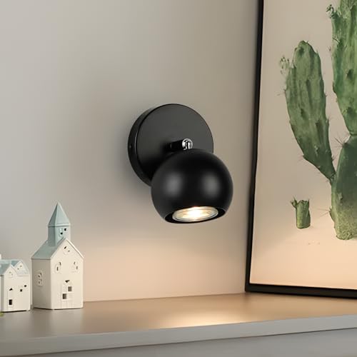 FORCOSO Deckenstrahler Schwarz 1 Flammig Schwenkbar 350° – Wandleuchte Innen GU10, Kugel Wandlampe Deckenlampe Schwarz LED Wandstrahler für Wohnzimmer Schlafzimmer Küche Flur – Ohne Glühbirne