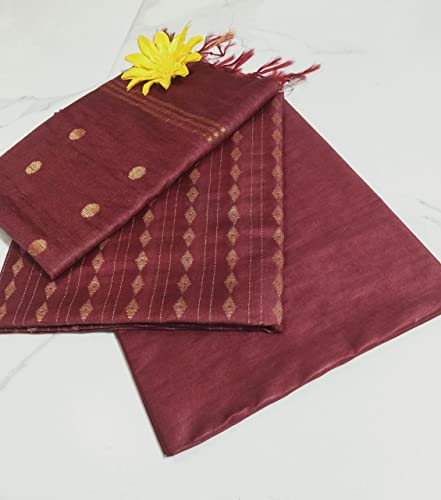Image of STB-SILK TEXTILES BHAGALPUR Women's Bhagalpuri Cotton Silk Unstitched Salwar Suit Dress Material With Dupatta
