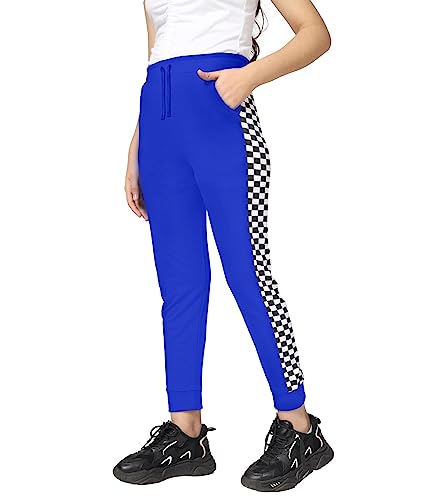 Image of KYDA KIDS Girls 100% Cotton Chess Print Track Pants | Elastic Waist Regular Fit | Soft Breathable Kids Casual Wear with Side Pockets Multicolor (Pack of 1)