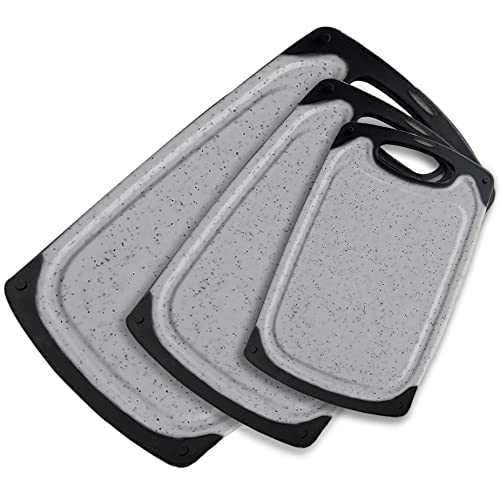 Cutting Boards for Kitchen, Plastic Chopping Board Set of 3 with Non-Slip Feet & Juice Groove & Easy Grip Handle, BPA Free, Non-porous, Dishwasher Safe