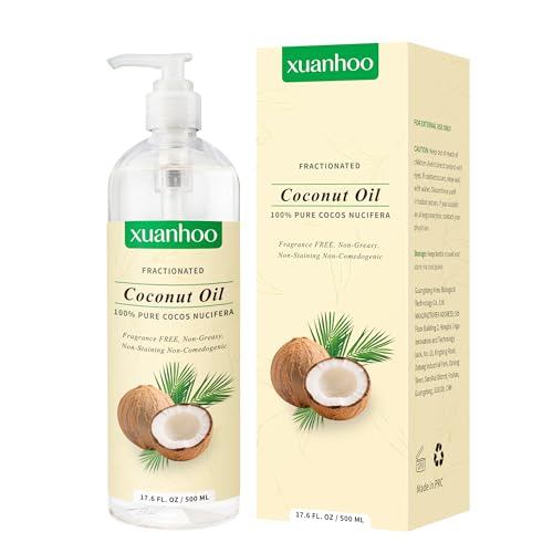Aceite de coco fraccionado 500ml – 100% puro aceite de coco natural para cabello, piel y uñas, aceite de masaje líquido de coco, de rápida absorción y no graso