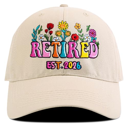 YLLCUM Flower Retired 2026 Hat Adjustable Cotton Breathable Colorful Embroidered Baseball Cap Retirement Gifts for Men Woman