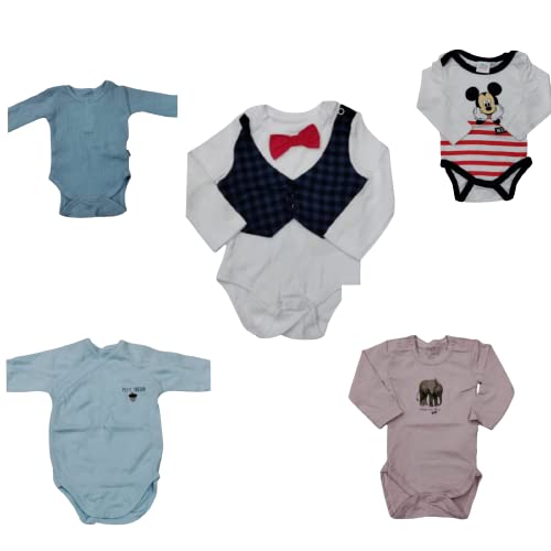 Newborn Baby boy dress Full Sleeve Romper/Onesie/Babysuit - 100% Pure Cotton, Assorted PACK OF 5 SIZE 12 TO 24 M ONTHS