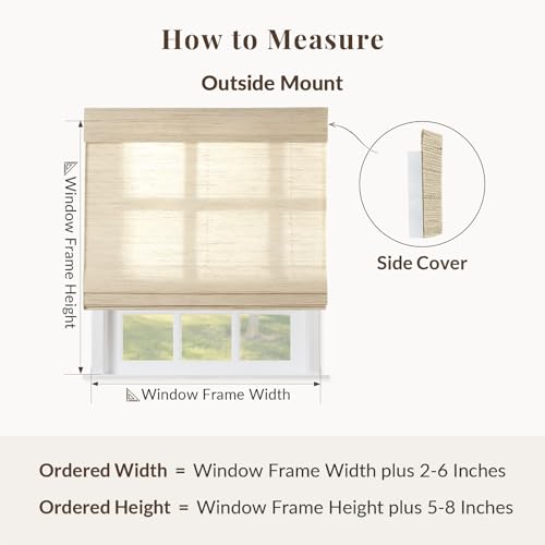 Image of TWOPAGES Natural Cordless Ramie Roman Shade for Windows Customized No Drill Roman Blind Light Filtering Blackout Roman Window Shade, 1 Piece, Cashew