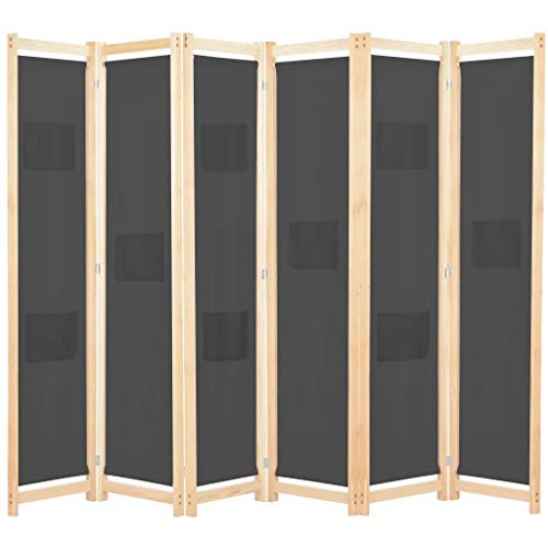 GOTOTOP Biombo Separador de 6 Paneles Separador de Espacios Plegable 240 x 170cm Divisor de Habitación de Madera y Tela para Dormitorio, Salón y Oficina